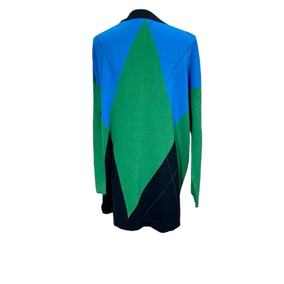 Carlisle Women's Knit Open Cardigan Colorblock Argyle Large Green Blue Black - Picture 2 of 13